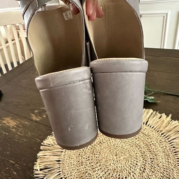 ECCO Gray Leather Peep Toe Block Heel Slingback Ankle Booties sz /41 USA 10-10.5 - Picture 4 of 8